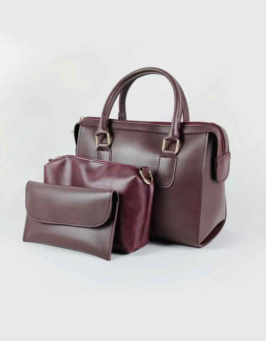 OVAL - Maroon 3 Pieces Handbag