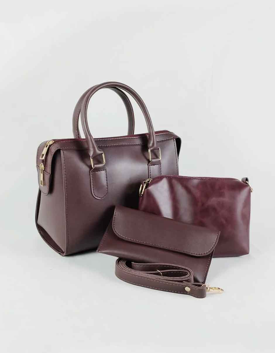 OVAL - Maroon 3 Pieces Handbag